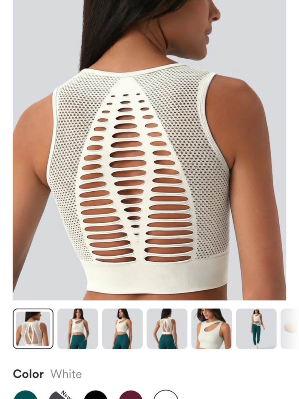Cut-Out White Active Crop Tank - Picture 2 of 2